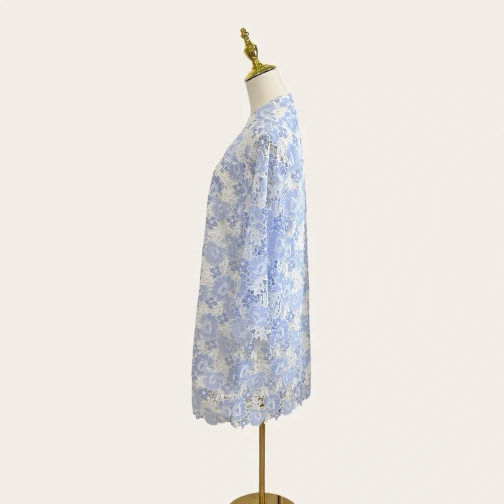 J. Marie Small Maggie Light Blue White Lace Short Dress Kaftan 3/4 Sleeve NWT - Picture 8 of 13